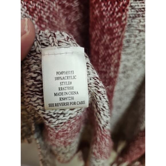 Title Almost Famous Brick Red Cream Knit Fringe Poncho Kimono Sleeve S/M - Picture 5 of 5